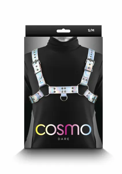 Cosmo Harness Dare Podesivi Vinilni Harness za Grudi Srebrni Detalji S/M