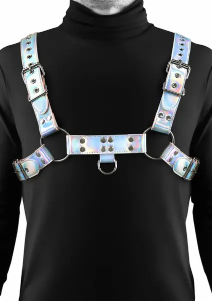 Cosmo Harness Dare Podesivi Vinilni Harness za Grudi Srebrni Detalji S/M