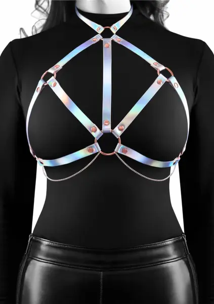Cosmo Harness Crave senzualni pojas za grudi rose gold podesivi vinil S/M