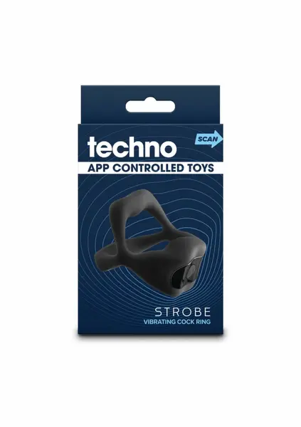 Techno Strobe punjivi vibrirajući prsten sa aplikacijom, crni