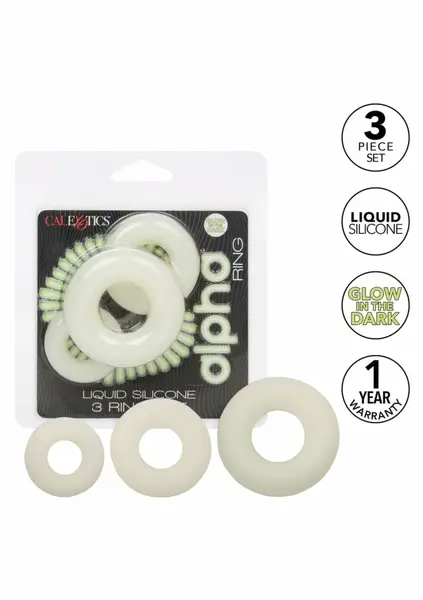 Alpha Silicone 3 Ring Set Glow-In-The-Dark Liquid Silicone, 3 Sizes