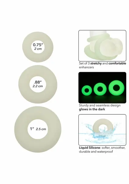 Alpha Silicone 3 Ring Set Glow-In-The-Dark Liquid Silicone, 3 Sizes