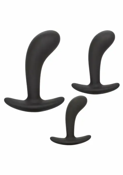 CalExotics silikonski set za prostatu od 3 dela sa praktičnim ručkama crni