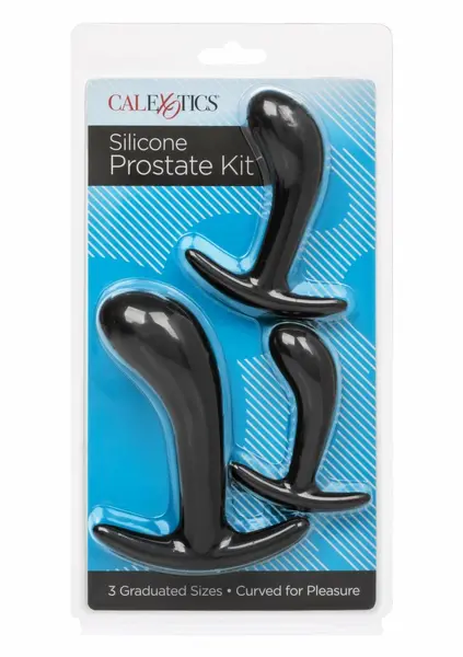 CalExotics silikonski set za prostatu od 3 dela sa praktičnim ručkama crni