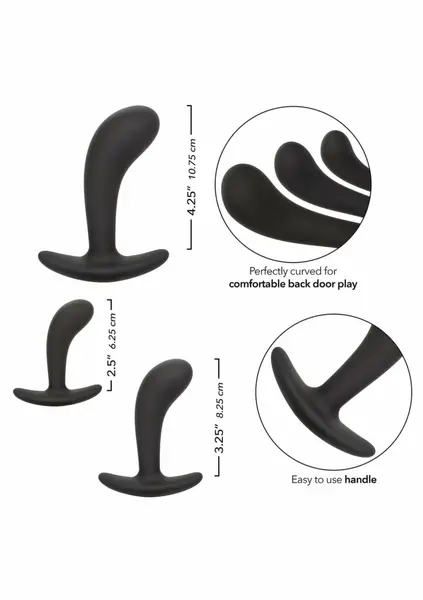 CalExotics silikonski set za prostatu od 3 dela sa praktičnim ručkama crni