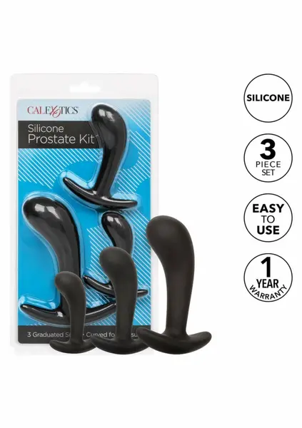 CalExotics silikonski set za prostatu od 3 dela sa praktičnim ručkama crni