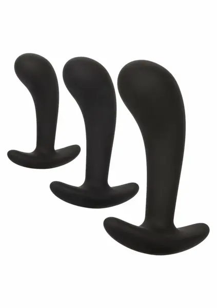 CalExotics silikonski set za prostatu od 3 dela sa praktičnim ručkama crni