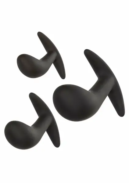 CalExotics silikonski set za prostatu od 3 dela sa praktičnim ručkama crni