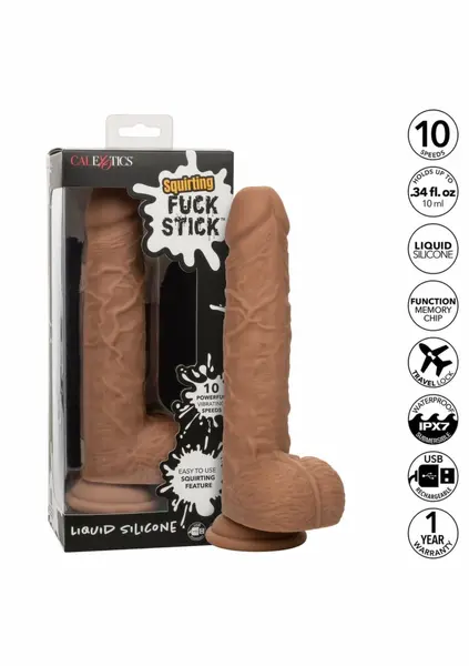 CalExotics Squirting Vibrating Stick vibrator od tečnog silikona sa 10 brzina, 22 cm, bež