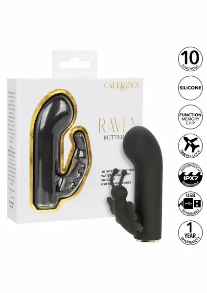 Raven Butterfly Mini dvostruki masažer - kompaktni zakrivljeni dizajn, crni