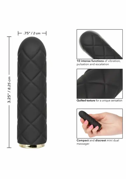 Raven Quilted Seducer mini masažer, 10 modova, vodootporan, USB, crni