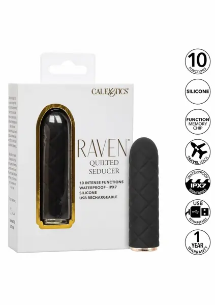Raven Quilted Seducer mini masažer, 10 modova, vodootporan, USB, crni