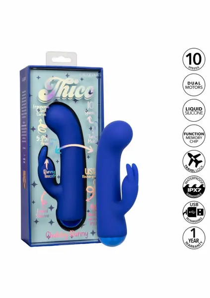 Thicc Chubby Bunny roze masažer sa dva motora od tečnog silikona, 13.3 cm