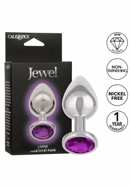 Jewel Large Amethyst Plug, metalni model sa ukrasnim draguljem, veličina L