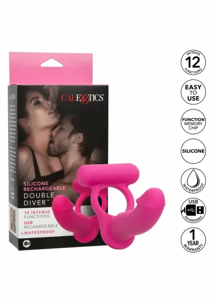 CalExotics Double Diver punjivi silikonski intimni prsten plavi
