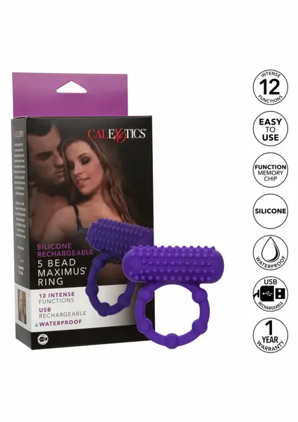 Maximus 5 Bead punjivi silikonski prsten, 12 modova vibracije, vodootporan