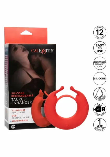 CalExotics Taurus Enhancer punjivi silikonski prsten, dva motora, crni