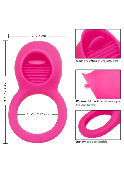 CalExotics Teasing Tongue Enhancer crni punjivi silikonski prsten sa stimulatorom