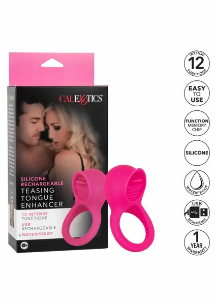 CalExotics Teasing Tongue Enhancer crni punjivi silikonski prsten sa stimulatorom