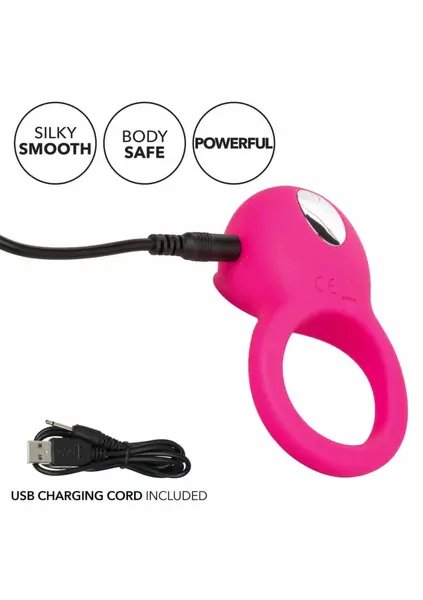 CalExotics Teasing Tongue Enhancer crni punjivi silikonski prsten sa stimulatorom