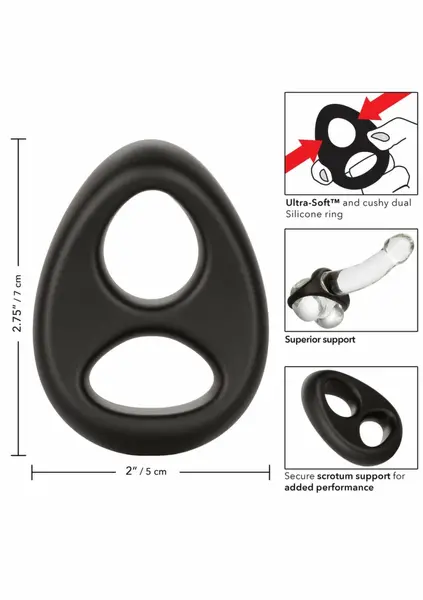 CalExotics Ultra Soft Dual Ring silikonski sistem dvostrukog prstena crni
