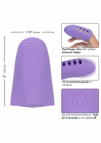 Dr. Laura Berman punjivi vibrator za prst sa dva motora, 10 modova, ljubičasti