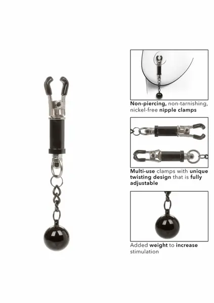 CalExotics Weighted Twist podesive štipaljke za bradavice sa visećim tegovima