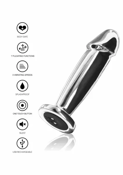 TOYJOY Buttocks The Intruder vibrirajući metalni analni čep, veliki, USB, crni