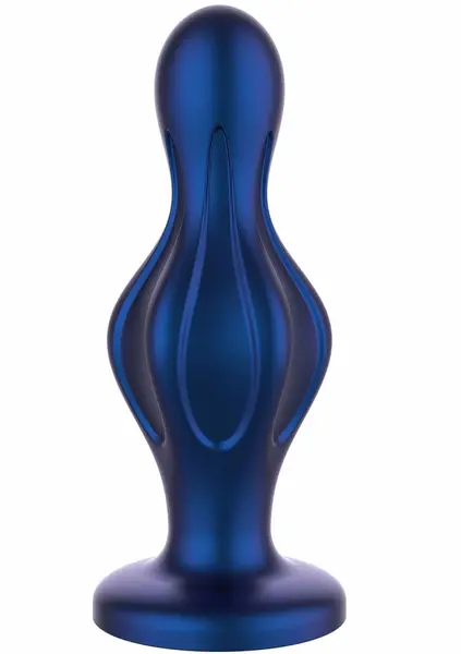 TOYJOY The Batter metalik plavi silikonski analni čep, konusni, sa širokom bazom