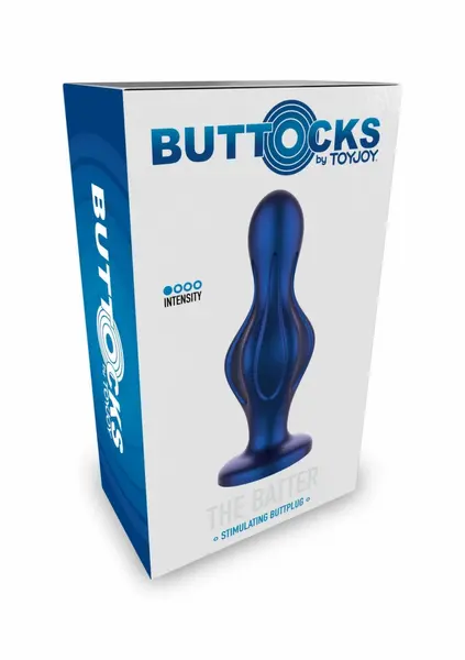 TOYJOY The Batter metalik plavi silikonski analni čep, konusni, sa širokom bazom