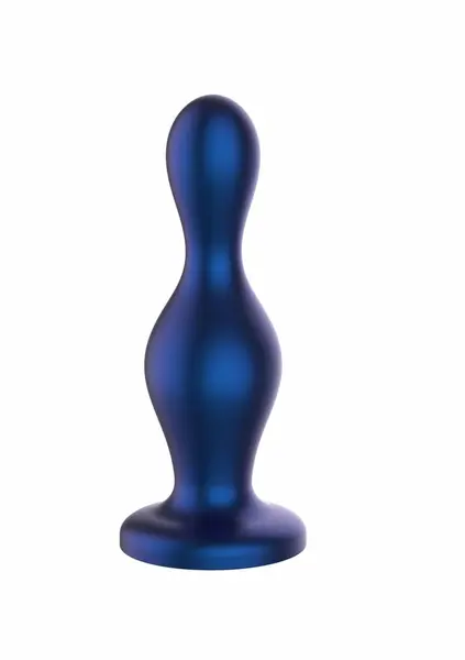 TOYJOY The Hitter metalik plavi silikonski analni čep sa anatomskim vrhom i sigurnosnim postoljem