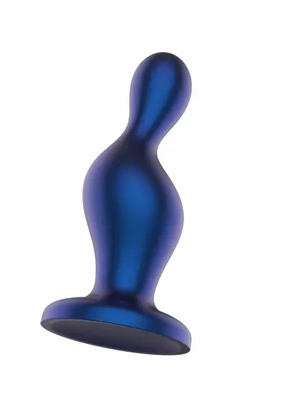 TOYJOY The Hitter metalik plavi silikonski analni čep sa anatomskim vrhom i sigurnosnim postoljem