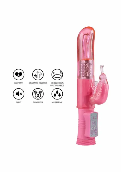 TOYJOY Happy Hugging Butterfly vibrator sa dva motora, 8 modova, roze