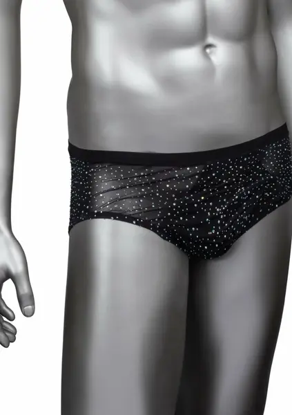 CalExotics Radiance Classic Briefs crne mrežaste gaćice sa svetlucavim cirkonima