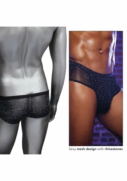 CalExotics Radiance Classic Briefs crne mrežaste gaćice sa svetlucavim cirkonima