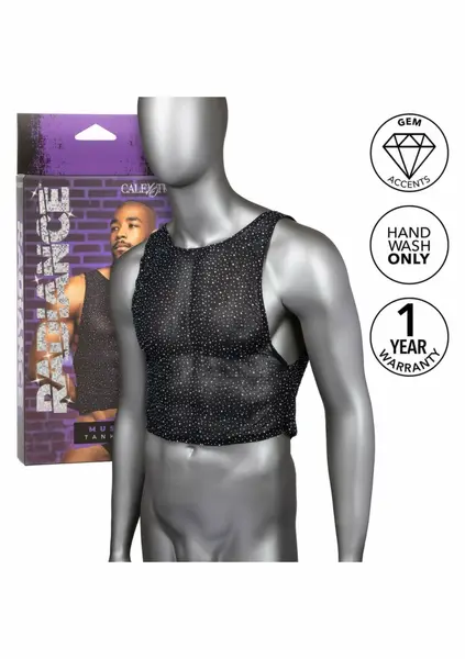 CalExotics Radiance Muscle majica bez rukava mrežasta sa cirkonima uska crna
