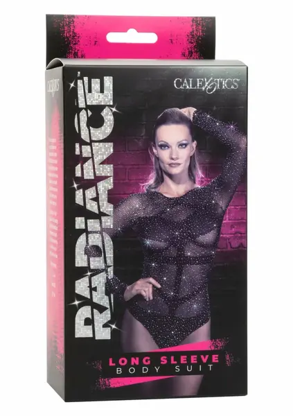 CalExotics Radiance bodi dugih rukava, mrežasti sa cirkonima, crni, univerzalna veličina