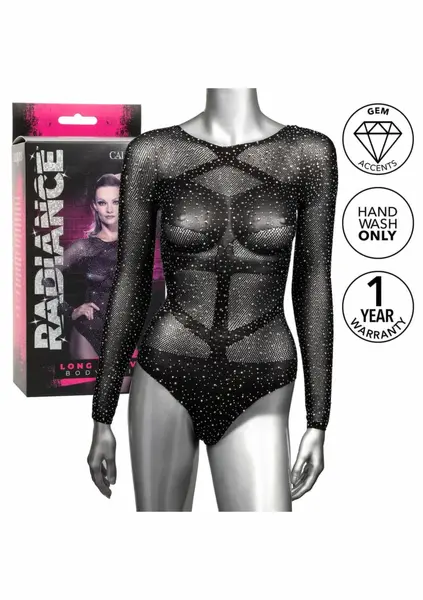 CalExotics Radiance bodi dugih rukava, mrežasti sa cirkonima, crni, univerzalna veličina