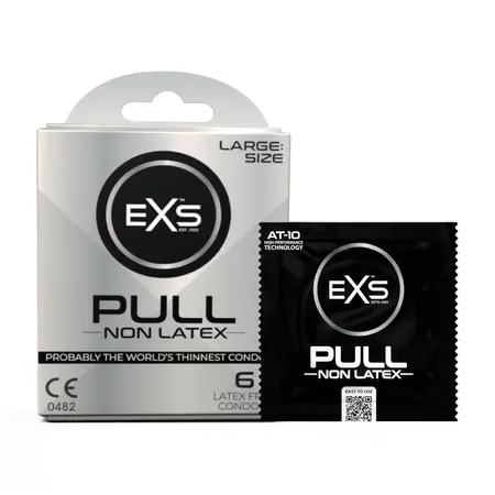 EXS Pull Large Condoms 6-Pack - Spacious Fit, Pre-Lubricated, AT-10 Resin
