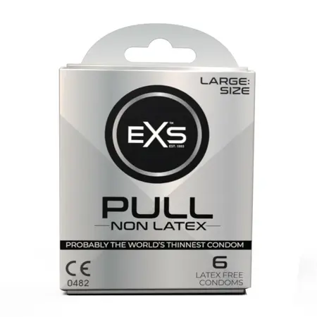 EXS Pull Large Condoms 6-Pack - Spacious Fit, Pre-Lubricated, AT-10 Resin