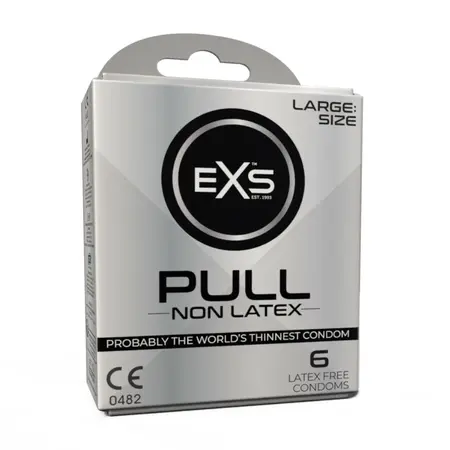 EXS Pull Large Condoms 6-Pack - Spacious Fit, Pre-Lubricated, AT-10 Resin