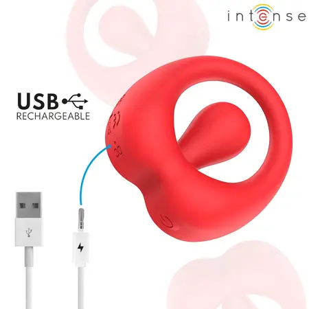 Intense Russell Vibrating Ring Red - 10 Modes, USB Rechargeable, Silicone
