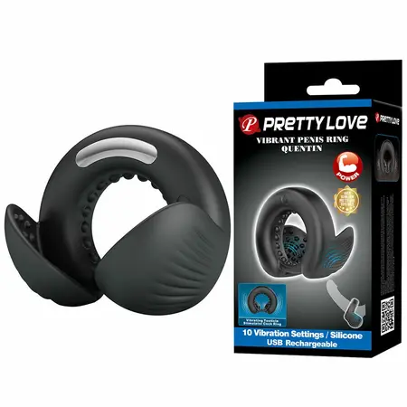 Pretty Love Quentin Dual Silicone Ring with Vibrating System Black