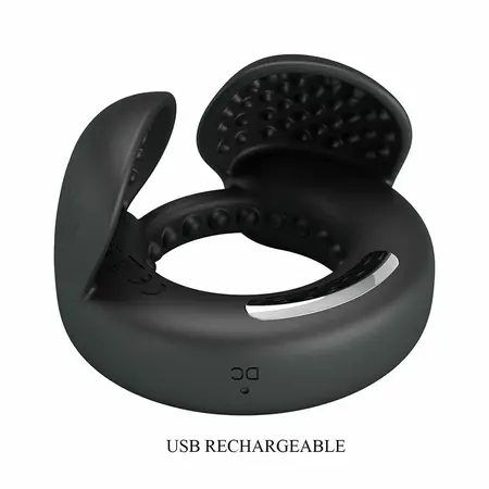 Pretty Love Quentin Dual Silicone Ring with Vibrating System Black