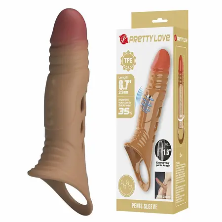 Pretty Love vibrirajući produžetak za penis od TPE materijala, 16 cm, ergonomski dizajn