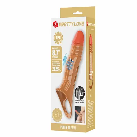 Pretty Love vibrirajući produžetak za penis od TPE materijala, 16 cm, ergonomski dizajn