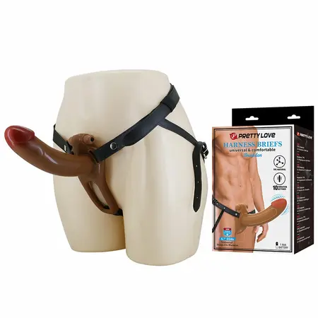 Pretty Love Bradden Vibrating Strap-On System, 18 cm, Black, 10 Modes