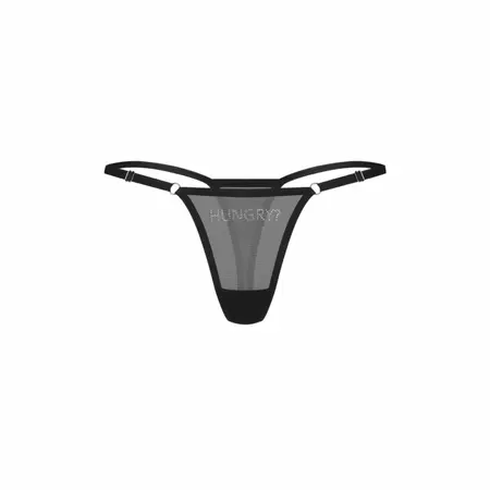 Obsessive Violami Black Mesh Thong with Rhinestone Detail, Adjustable Fit S/M