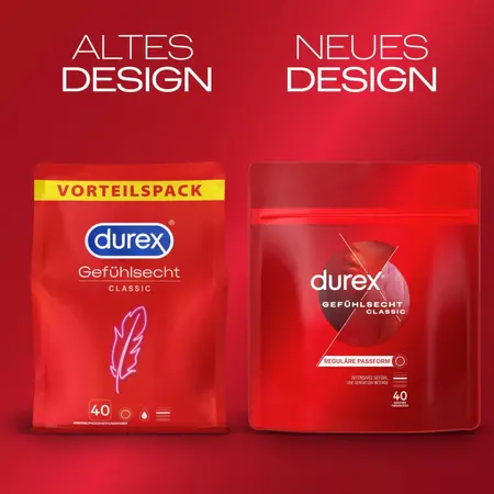 Durex Gefuhlsecht Condoms 40 pcs - Ultra-Thin, Natural Fit, Latex