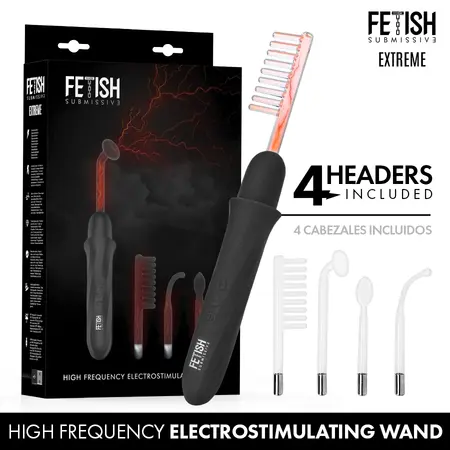 Fetish Submissive visokofrekventni elektrostimulacioni štapić, 4 nastavka, crni